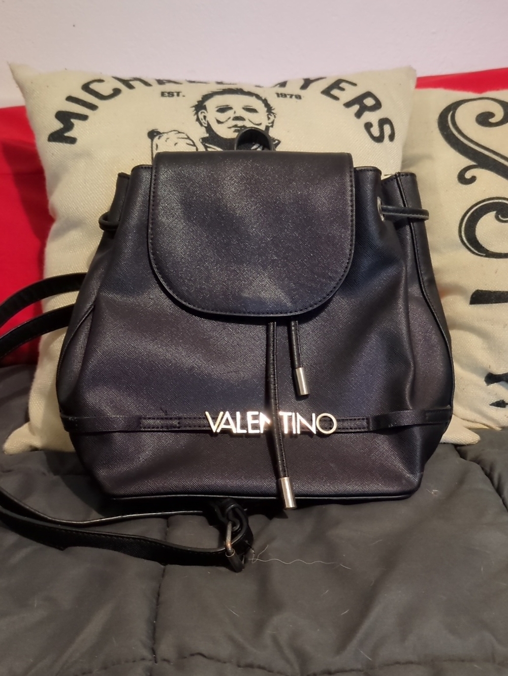 Authentic Valentino Black Drawstring Logo Backpack - Unisex!